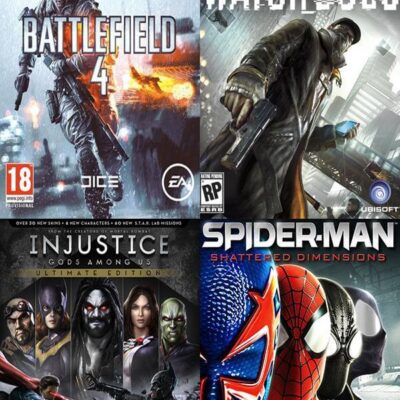 4 JUEGOS EN 1 BATTLEFIELD 4 MAS WATCH DOGS MAS INJUSTICE GODS AMONG US ULTIMATE EDITION MAS SPIDER-MAN SHATTERED DIMENSIONS PS3