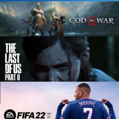 3 JUEGOS EN 1 GOD OF WAR MAS THE LAST OF US PART II MAS FIFA 22 PS4
